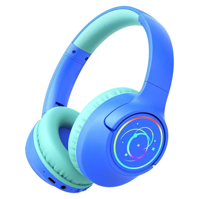 Botesty Sound Kids Bluetooth Headphones with LED Lights, Blue
