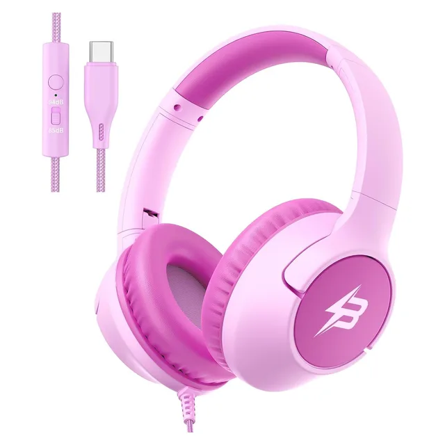 Botesty Sound Kids USB-C Headphones, 85/94 dB, Fuchsia Pink