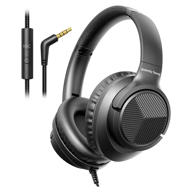 Botesty Sound Wired Headphones with Microphone (3.5 mm), Black