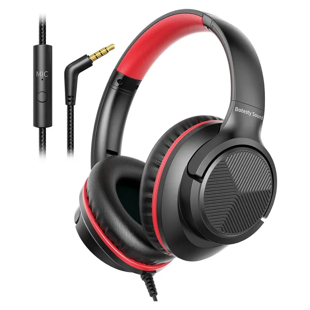 Botesty Sound Wired Headphones with Microphone (3.5 mm), Black Red